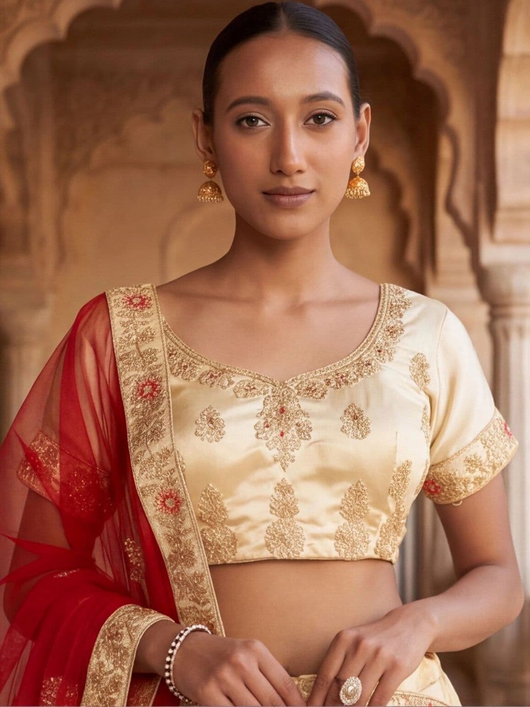 Mitera women Embellished Semi-Stitched Lehenga & Unstitched Blouse With Dupatta thumbnail 4