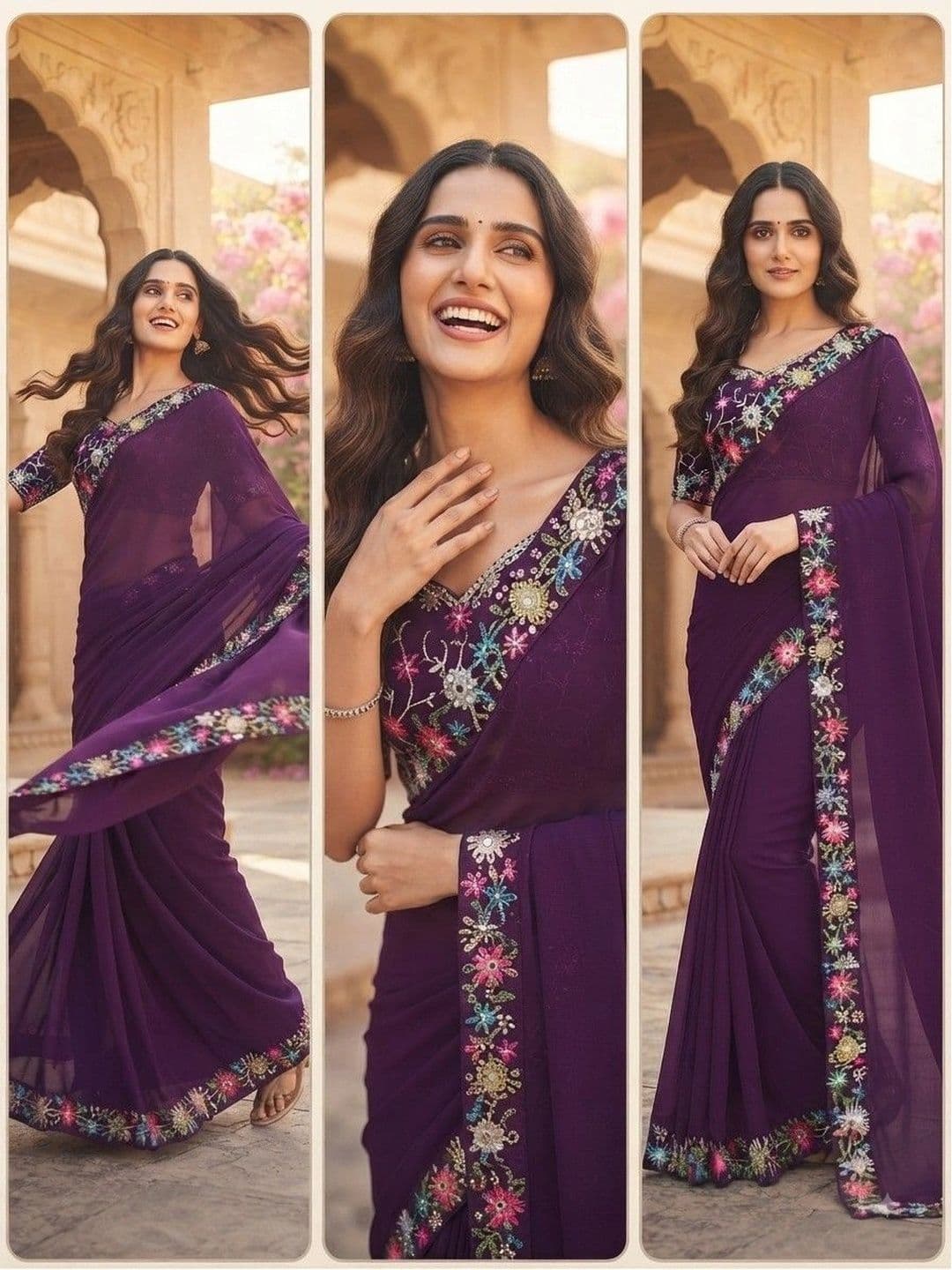 SmileyFashion Floral Embroidered Art Silk Saree thumbnail 3