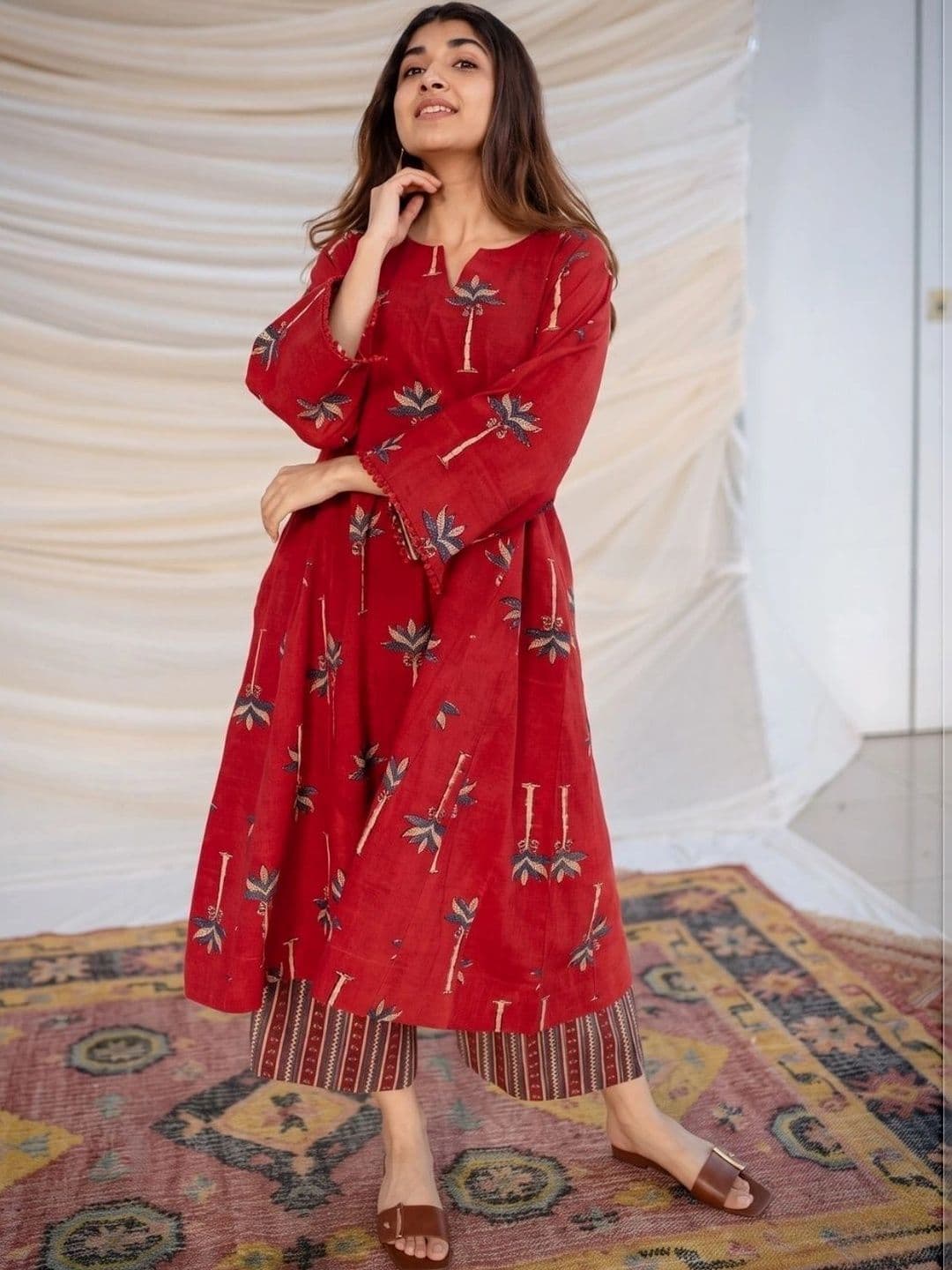 IKLO Women Ethnic Motifs Printed Regular Pure Cotton Kurta with Trousers - view 1