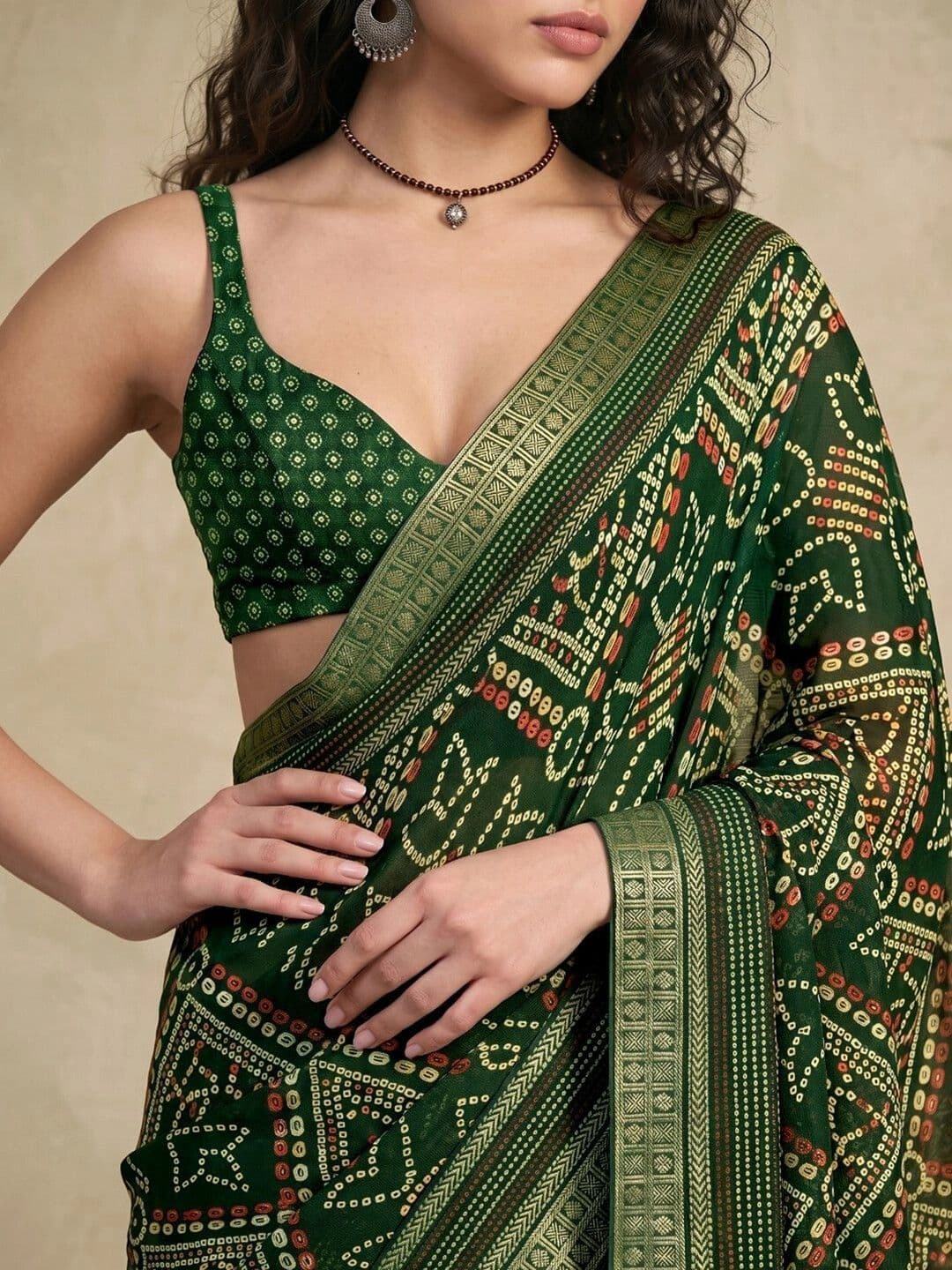 SAARA Bandhani Pure Chiffon Saree thumbnail 4