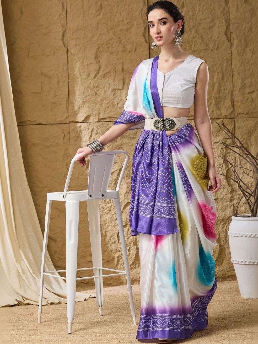 Suha Tie and Dye Satin Bandhani Saree thumbnail 2