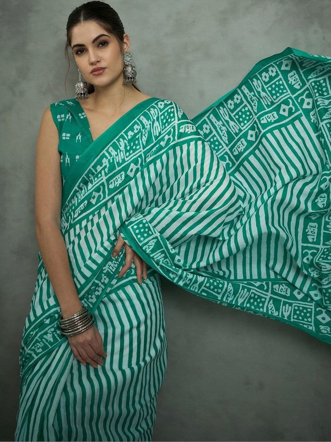 Sangria Striped Designer Bagh Saree - view 1