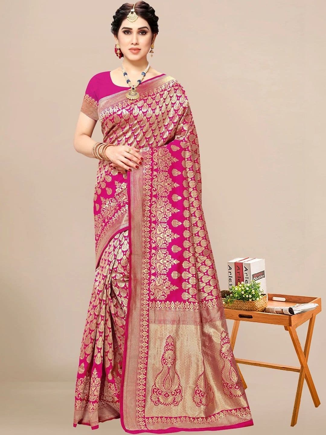 Sangria Woven Design Zari Silk Blend Designer Banarasi Saree - view 1