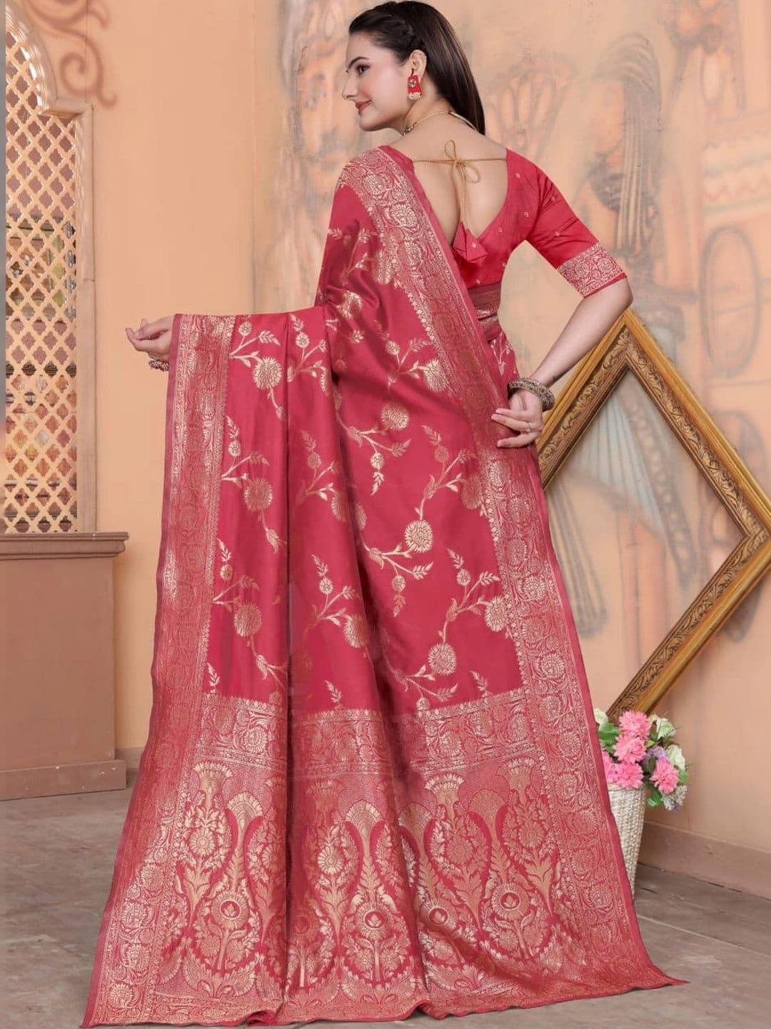 revika Woven Design Zari Art Silk Designer Kanjeevaram Saree thumbnail 4