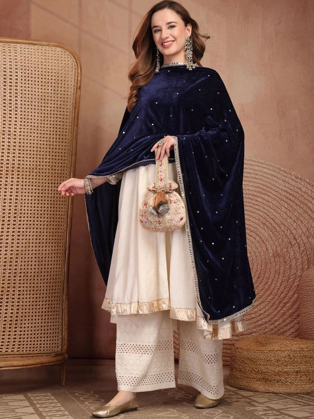 Clora Creation Velvet Dupatta with Mirror Work thumbnail 2