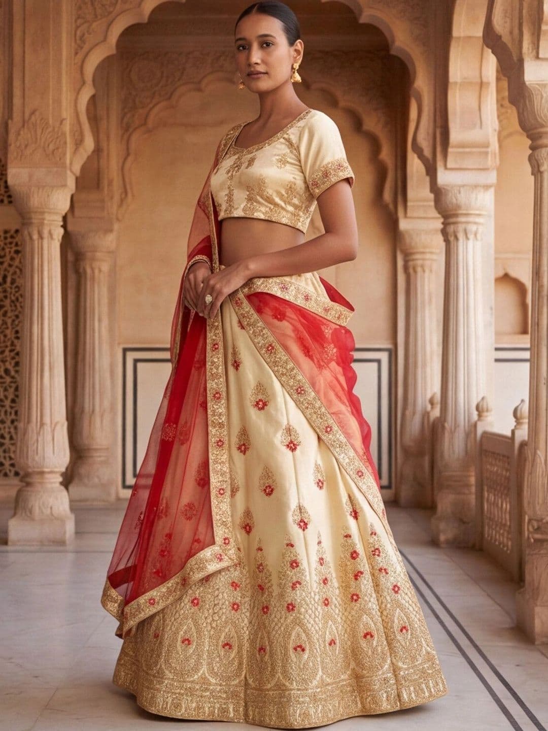 Mitera women Embellished Semi-Stitched Lehenga & Unstitched Blouse With Dupatta thumbnail 6