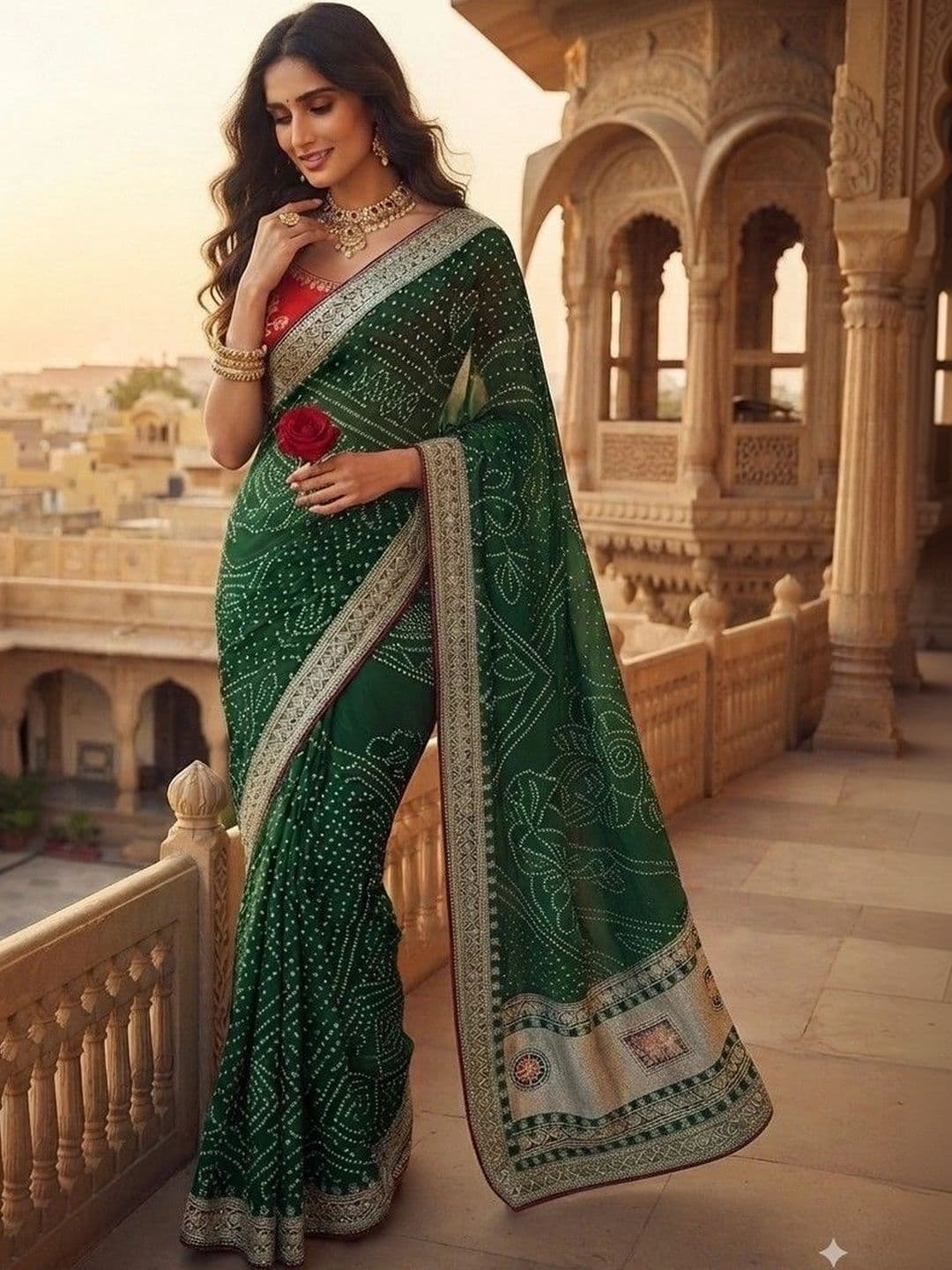SmileyFashion Bandhani Embroidered Art Silk Designer Saree thumbnail 3