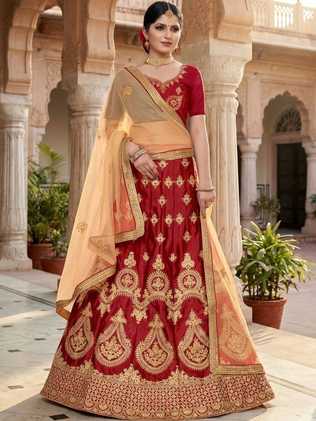 Anouk Rustic Embroidered Semi-Stitched Lehenga & Unstitched Blouse With Dupatta - view 1