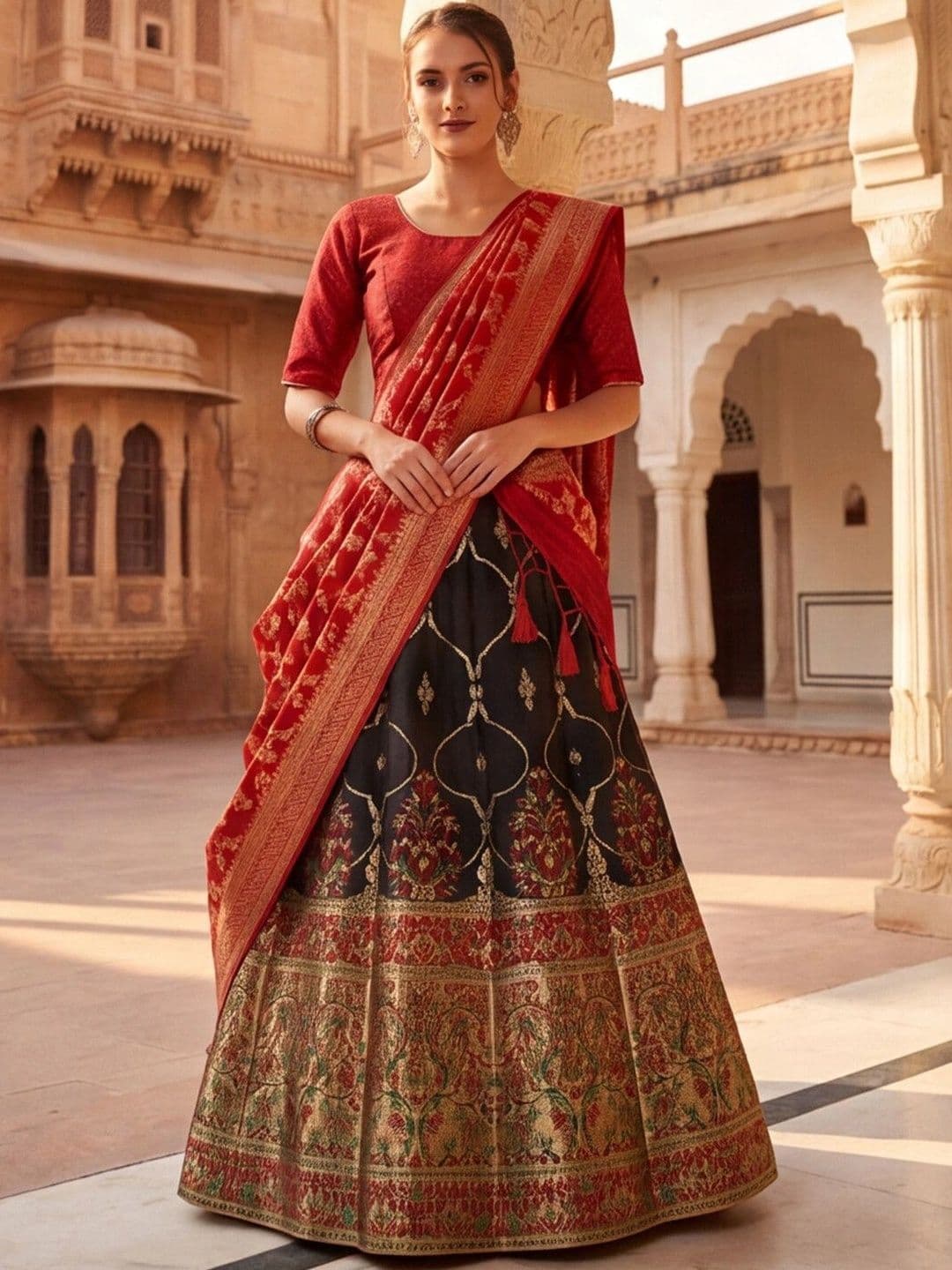 Mitera Embellished Semi-Stitched Lehenga & Unstitched Blouse With Dupatta thumbnail 5