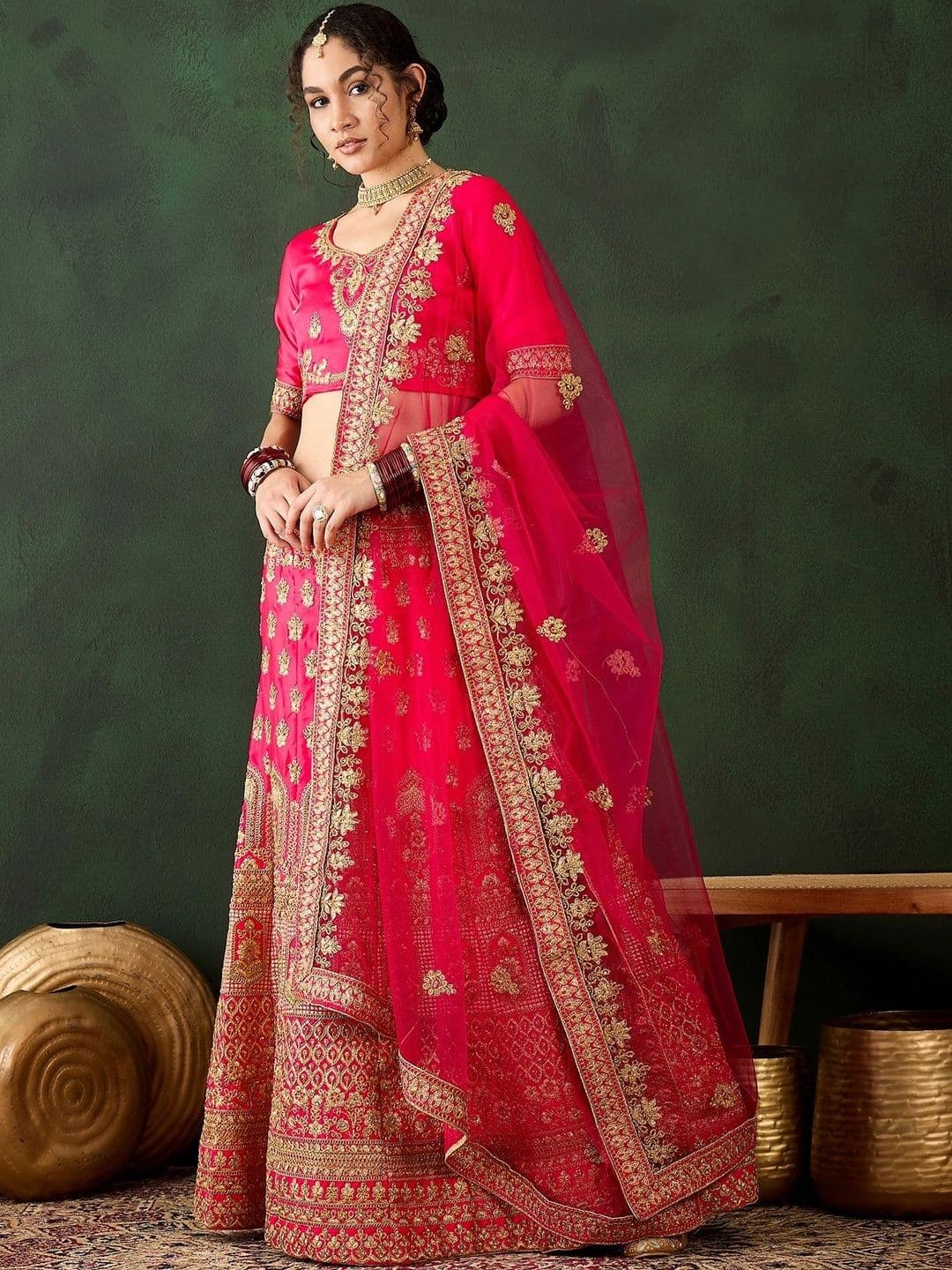 Mitera Embroidered Semi-Stitched Lehenga & Unstitched Blouse With Dupatta - view 1