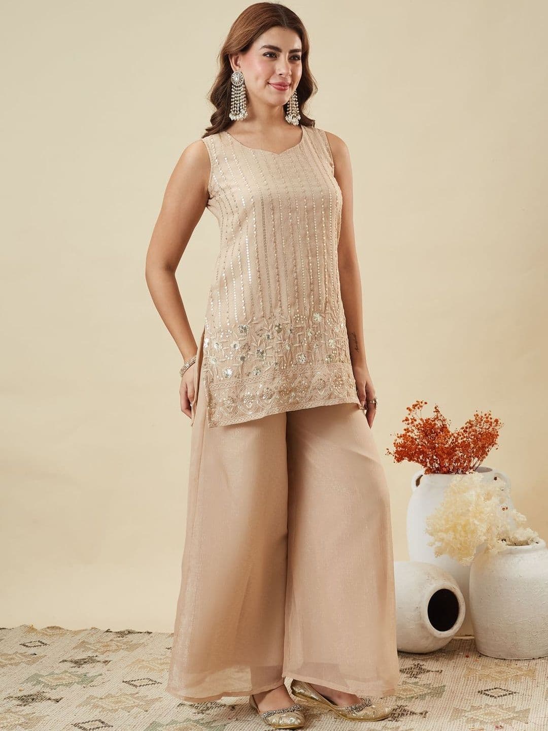 MOKOSH Women Ethnic Motifs Embroidered Silk Kurta with Palazzos & Dupatta thumbnail 6