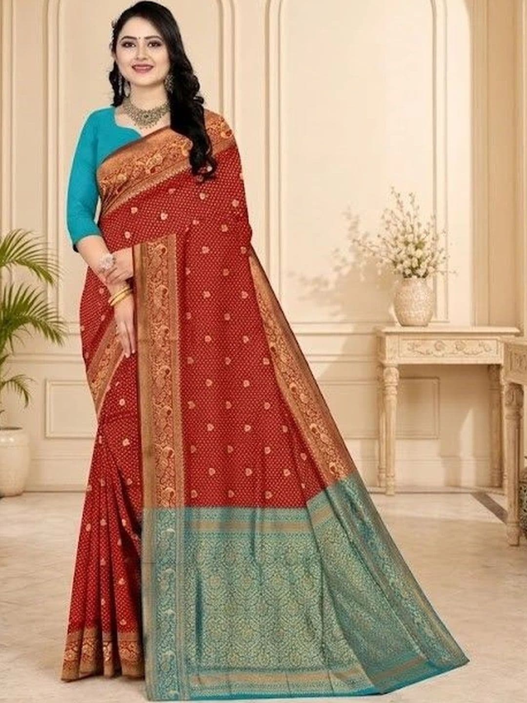 Moda Rapido Floral Women  Silk Blend Block Print Saree thumbnail 2