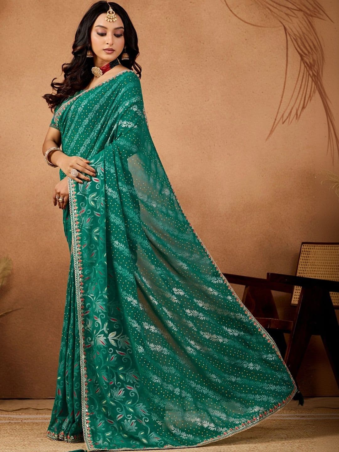 KALINI Bandhani Embroidered Poly Georgette Designer Bandhani Saree thumbnail 4
