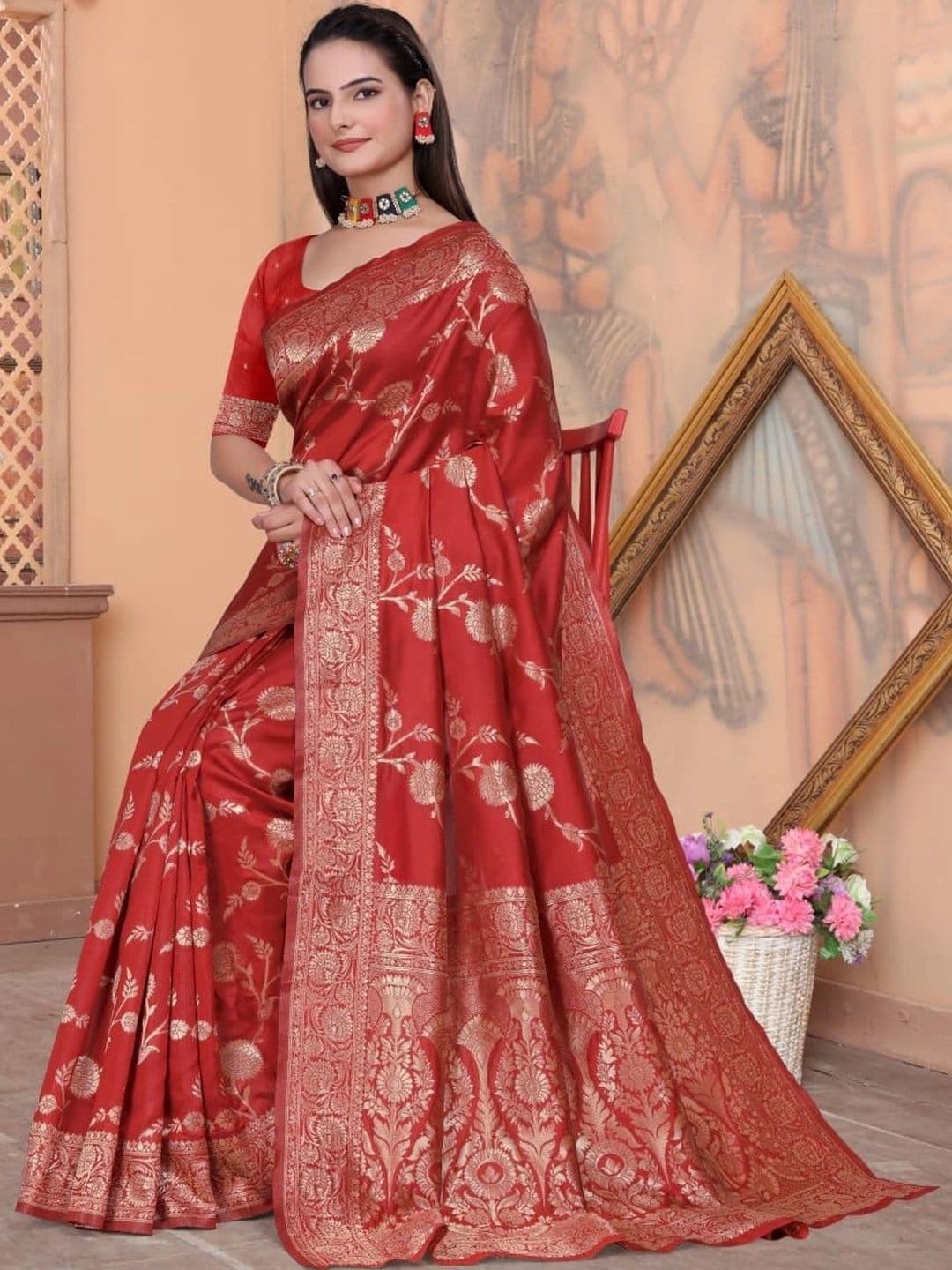 revika Woven Design Zari Art Silk Designer Kanjeevaram Saree thumbnail 6