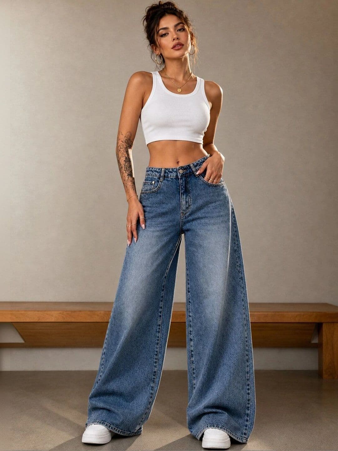 The Roadster Lifestyle Co Women Pure Cotton Clean Look Wide Leg Fit Jeans thumbnail 5