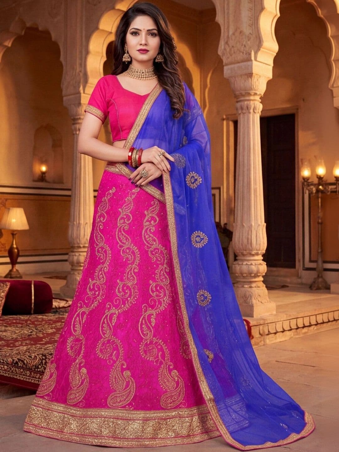 Mitera Embroidered Semi-Stitched Lehenga & Unstitched Blouse With Dupatta - view 1