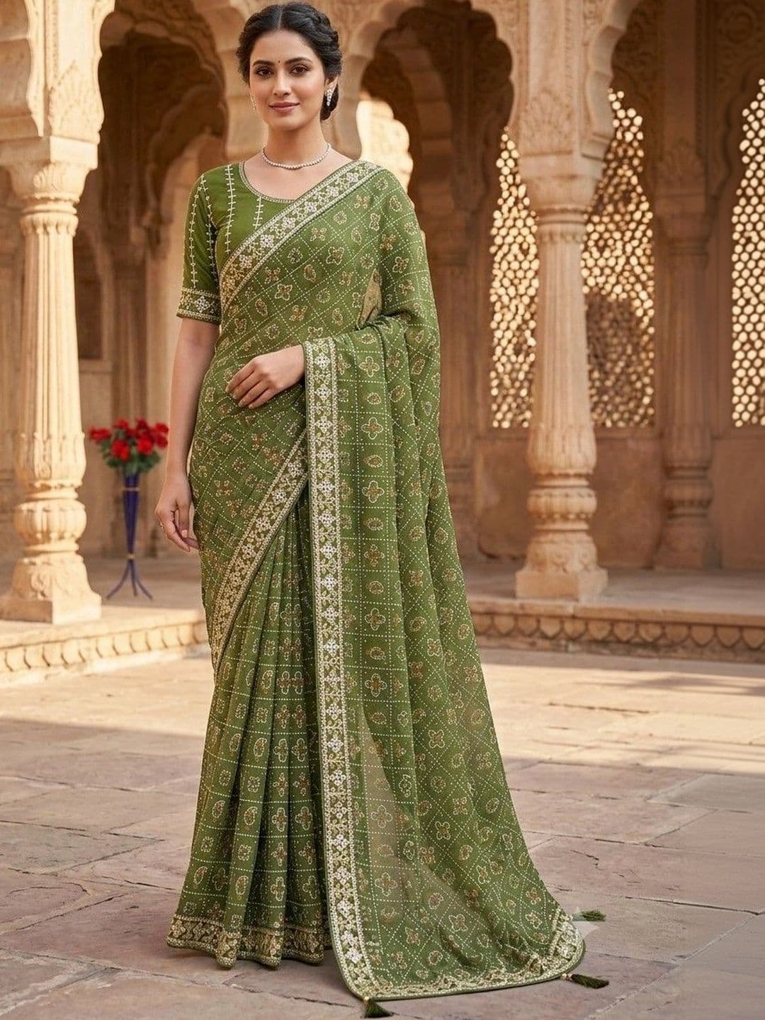 SmileyFashion Bandhani Embroidered Art Silk Designer Bandhani Saree - view 1