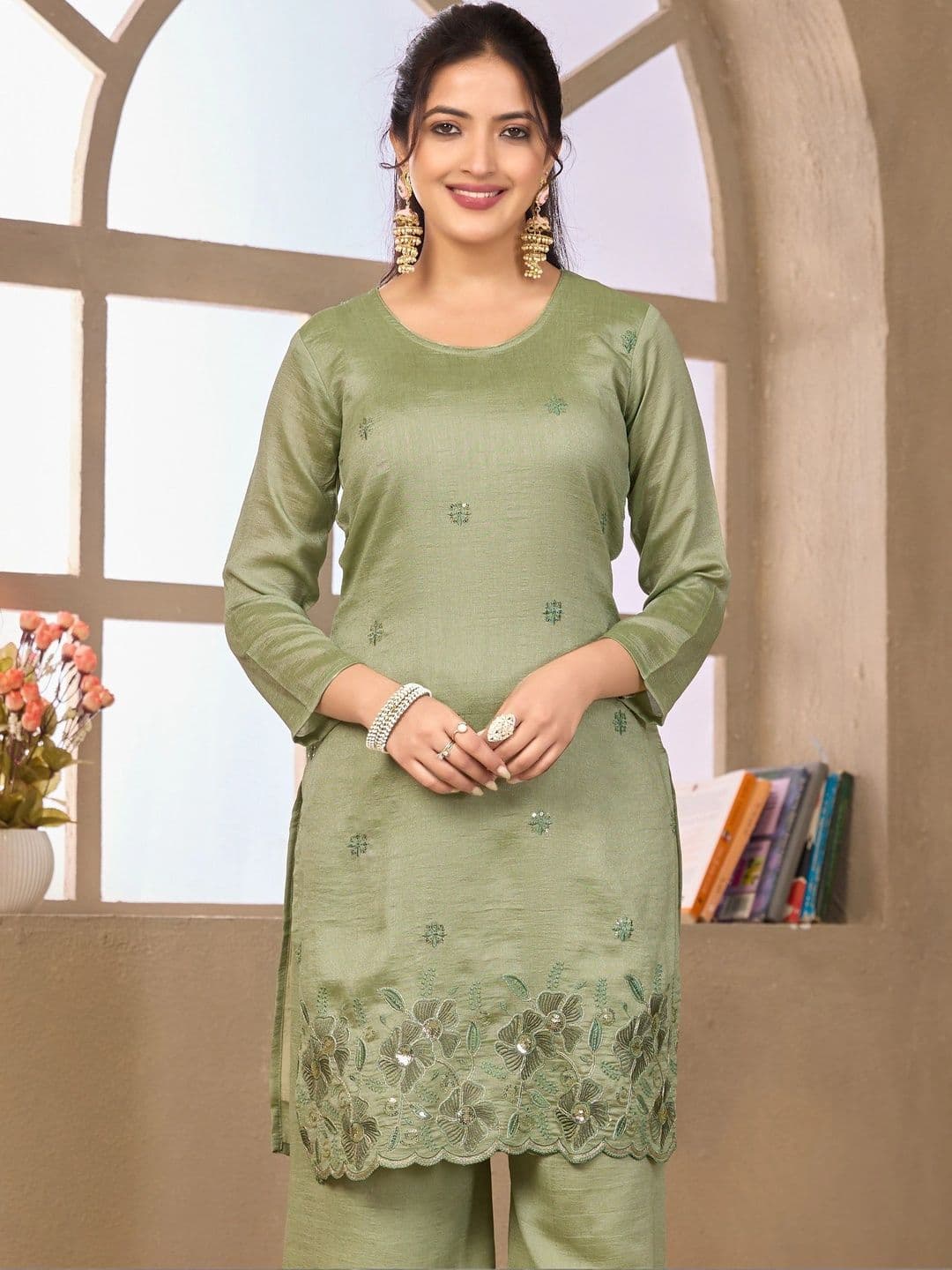 Sangria Embellished Tunic with Palazzos thumbnail 6