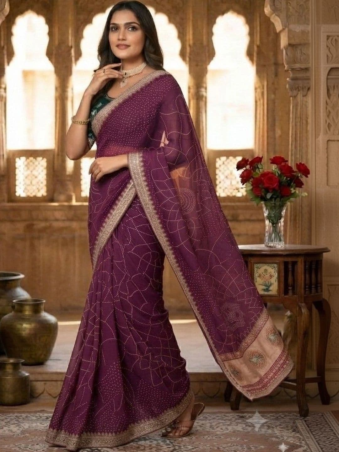 SmileyFashion Embellished Embroidered Art Silk Designer Saree - view 1