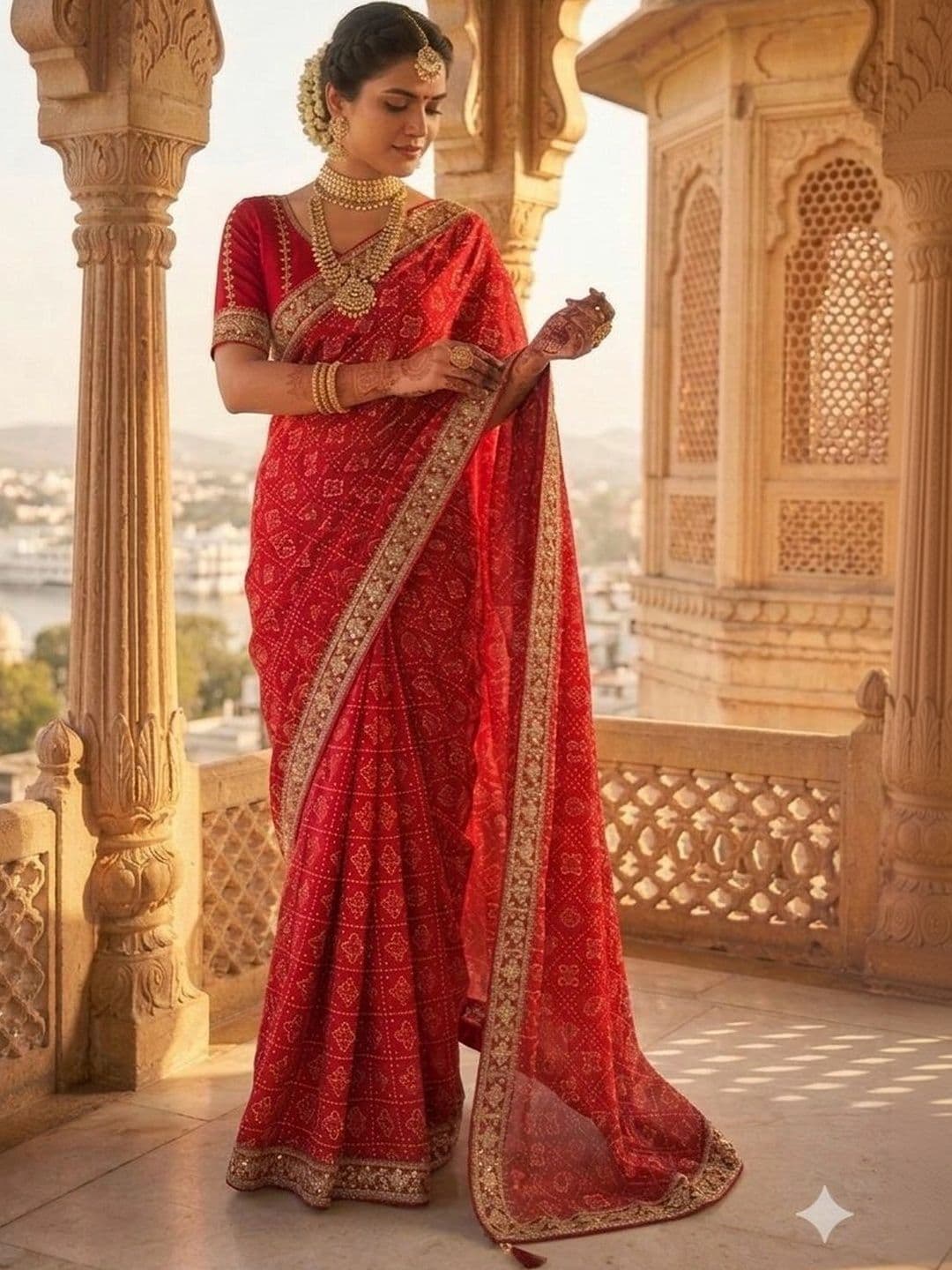 SmileyFashion Bandhani Embroidered Art Silk Designer Bandhani Saree thumbnail 5