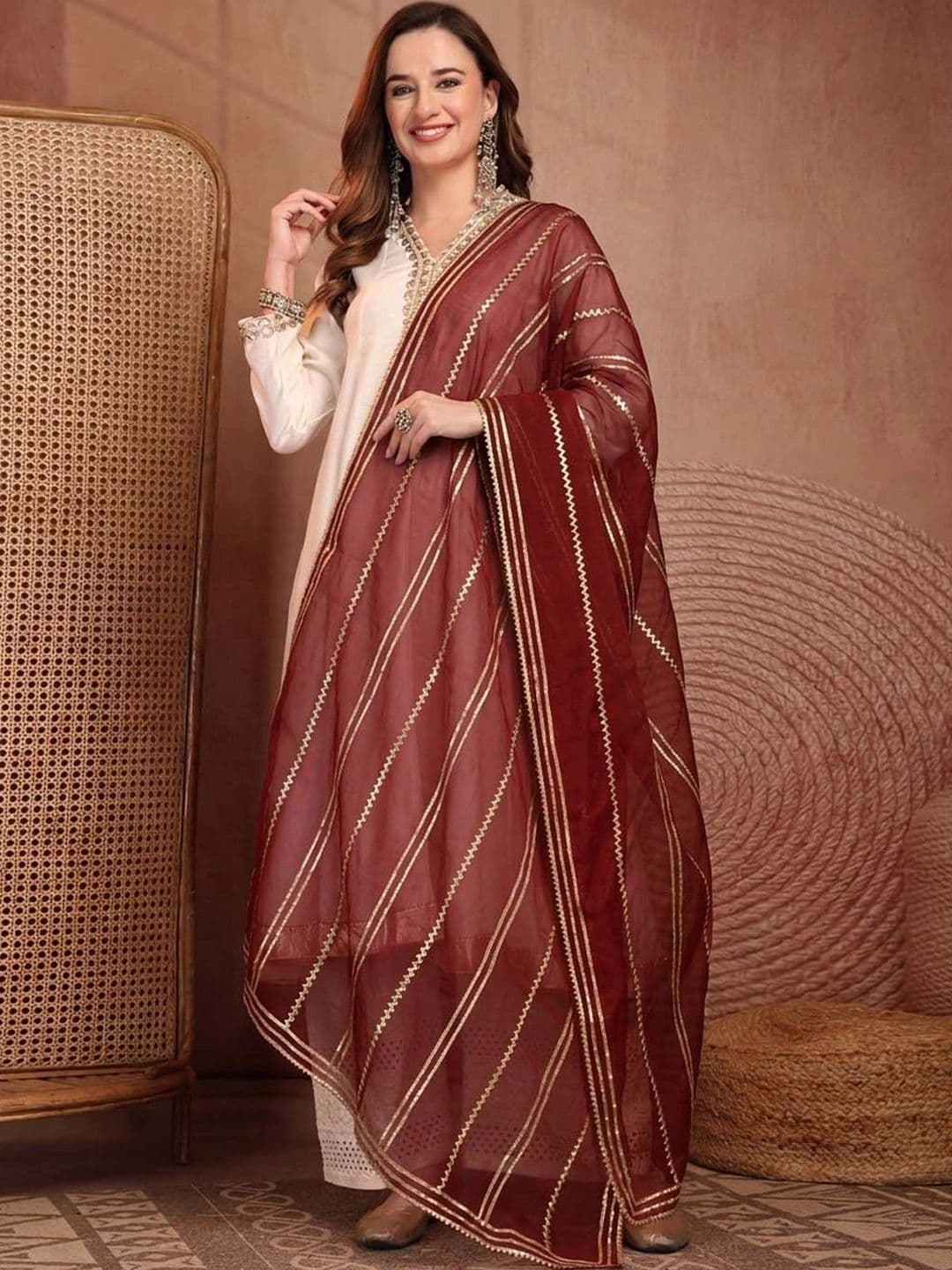 Clora Creation Striped Organza Dupatta thumbnail 3