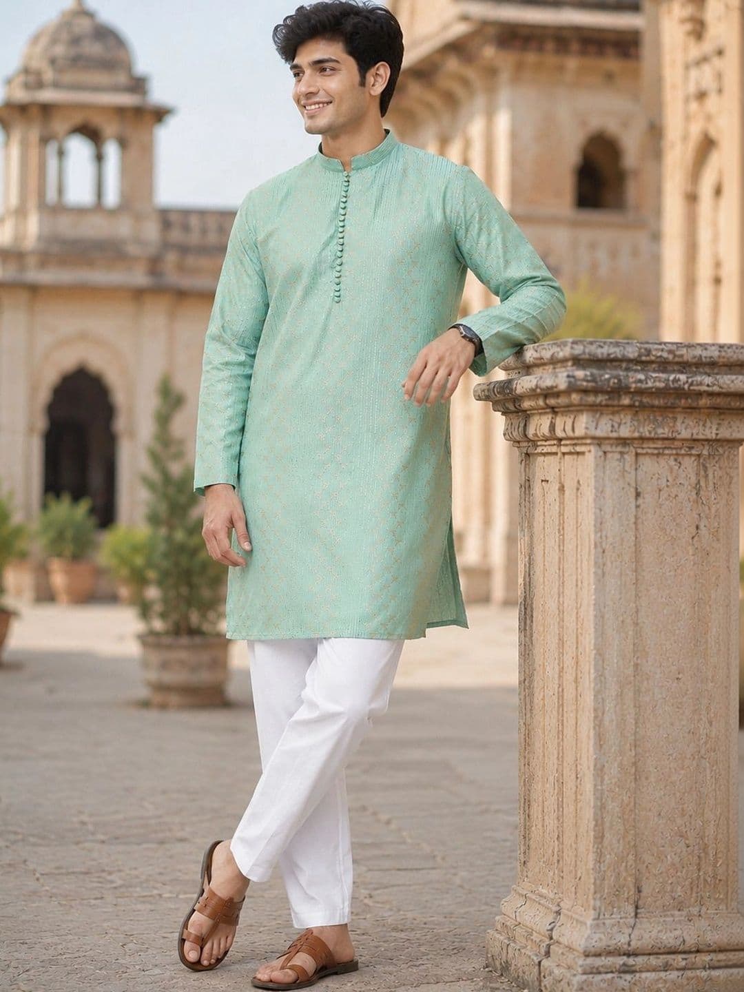 See Designs Mandarin Collar Geometric Embroidered Chanderi Silk Straight Kurta thumbnail 4