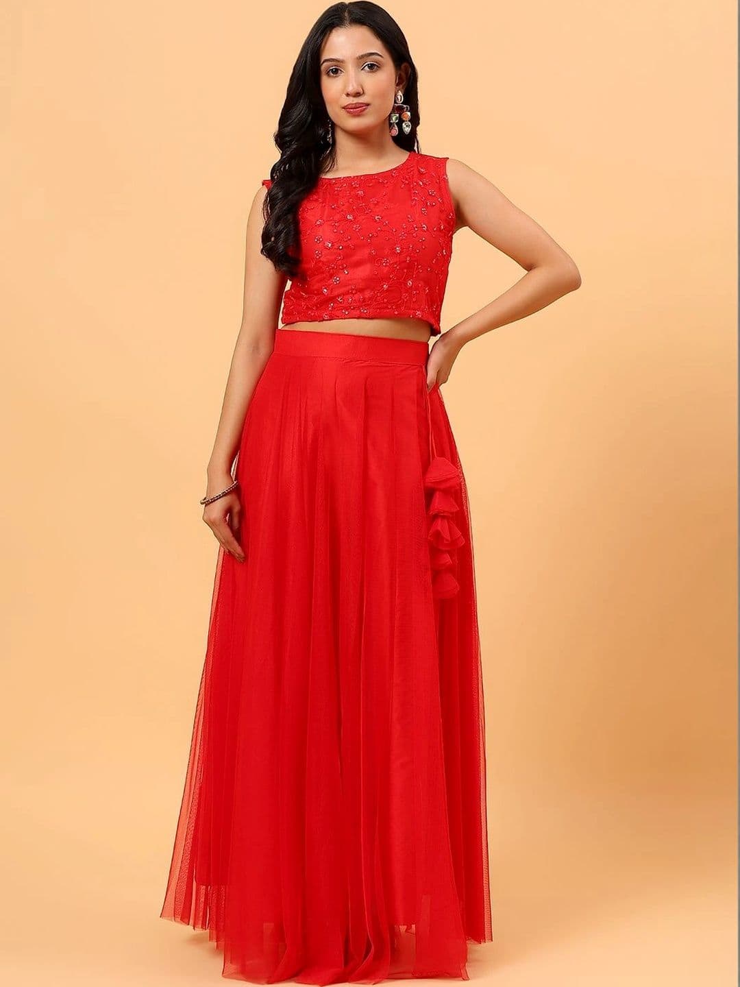Frolic Rolic Embroidered Net Blouse & Net Skirt Set - view 1