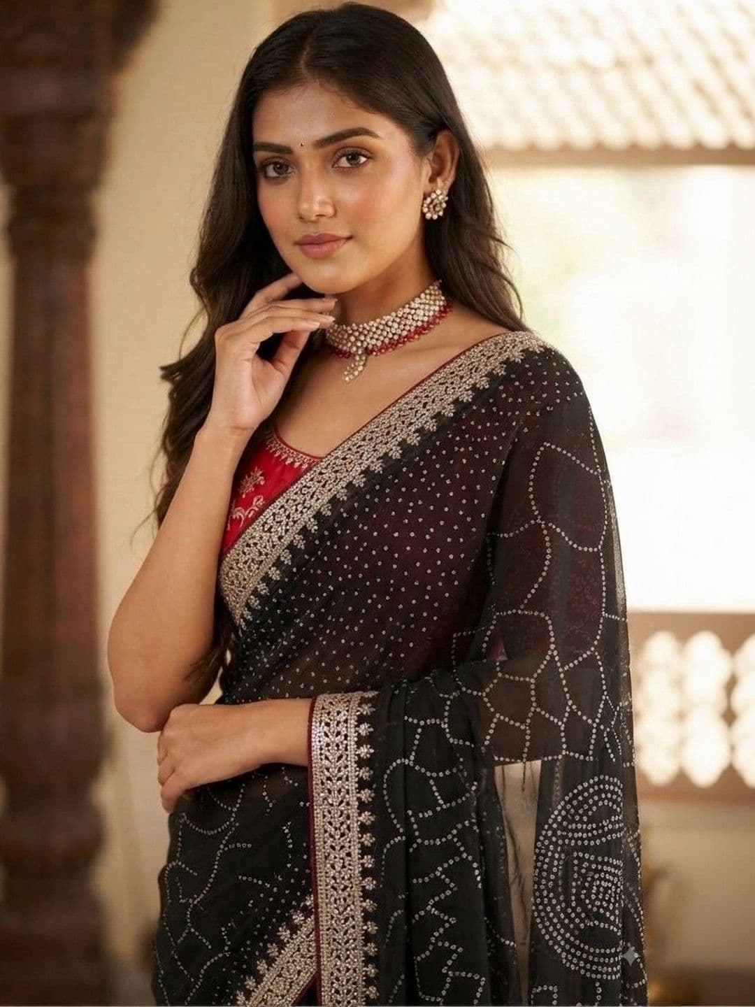 SmileyFashion Embellished Embroidered Art Silk Designer Saree thumbnail 3