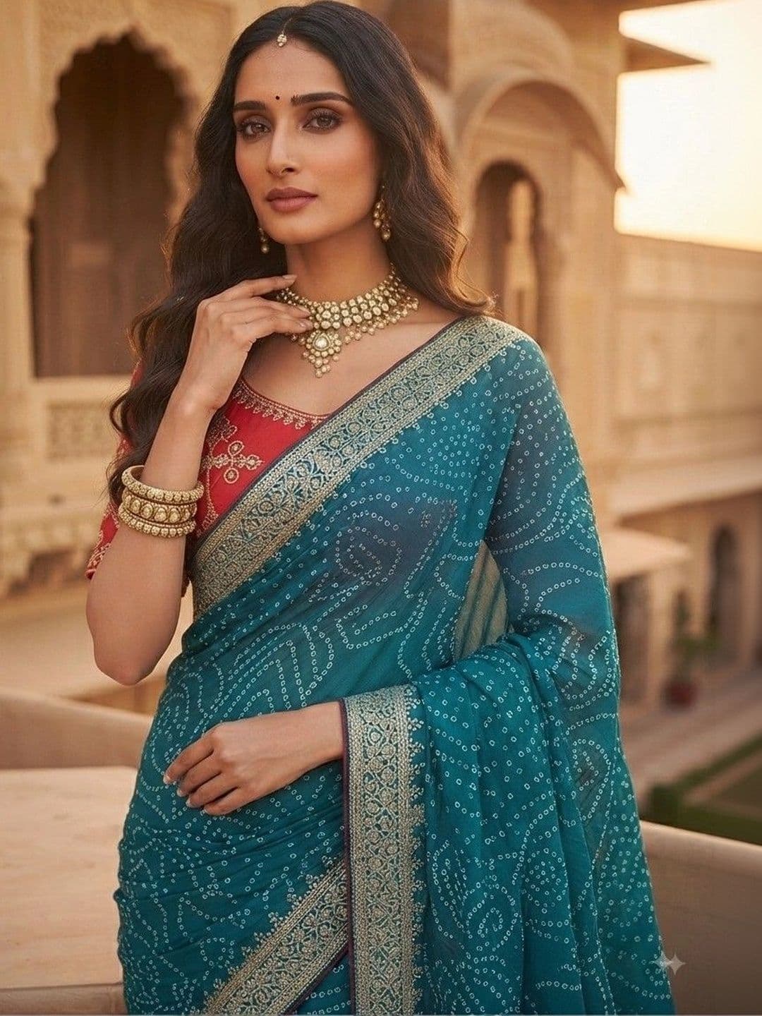 SmileyFashion Bandhani Embroidered Art Silk Designer Saree thumbnail 4