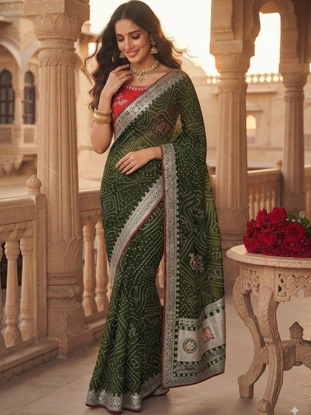 SmileyFashion Bandhani Embroidered Art Silk Designer Saree - view 1