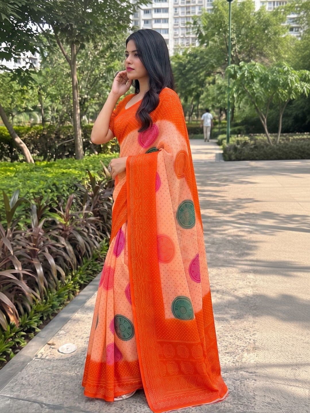 IndianRang Bandhani Linen Blend Designer Saree thumbnail 5