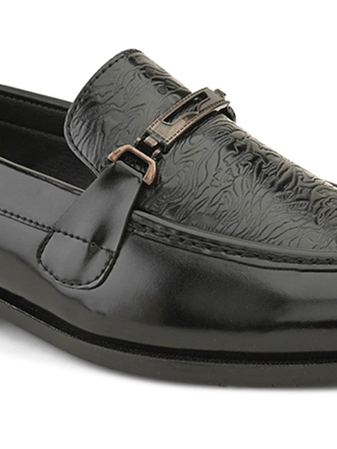 House of Pataudi Men Textured Black Bit Loafers thumbnail 5