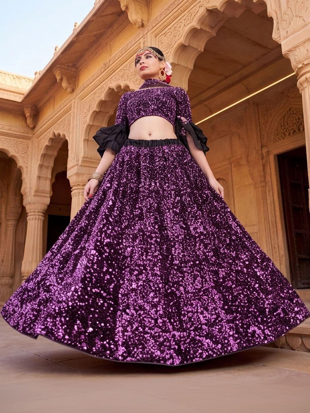 Mitera Embellished Sequinned Semi-Stitched Lehenga & Unstitched Blouse With Dupatta thumbnail 4
