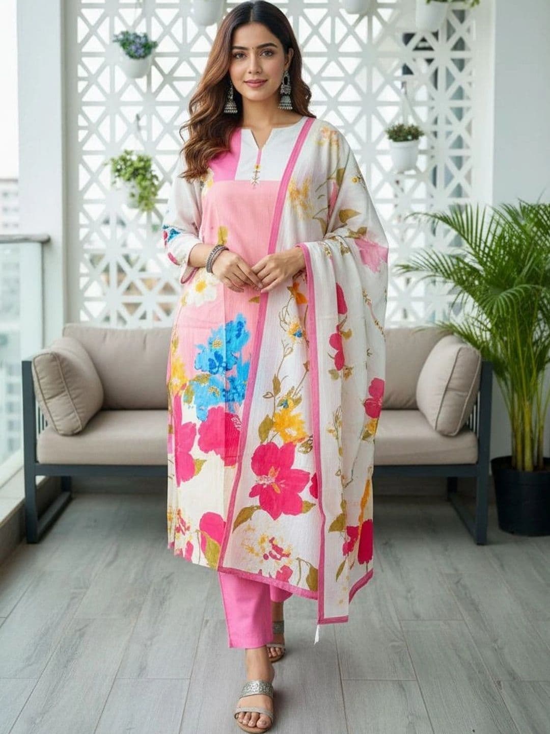 Anouk Women Floral Printed Regular Pure Cotton Kurta with Trousers & With Dupatta - view 1