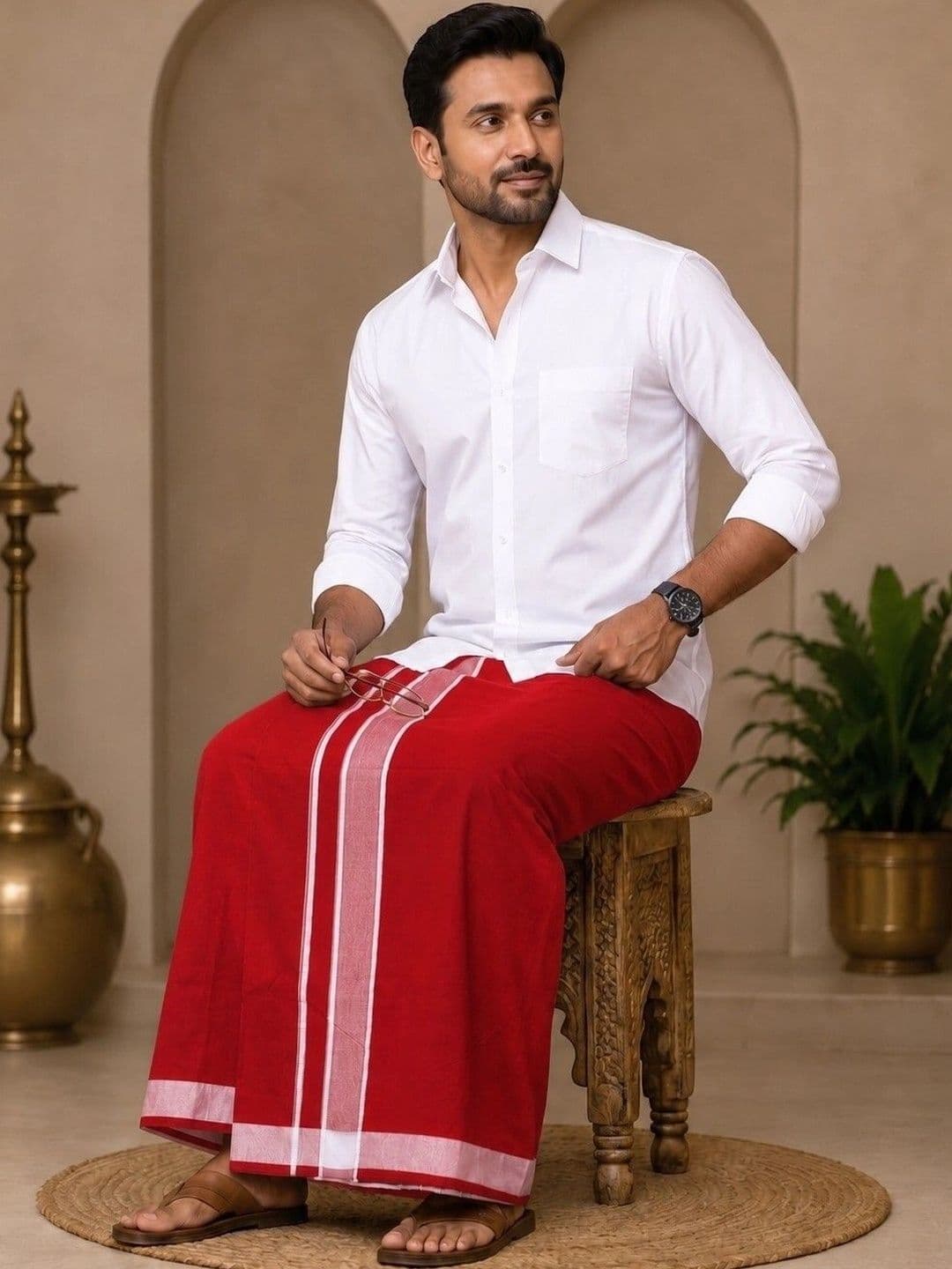 Tharunsha Elite Men Striped Cotton Dhoti Dhotis - view 1