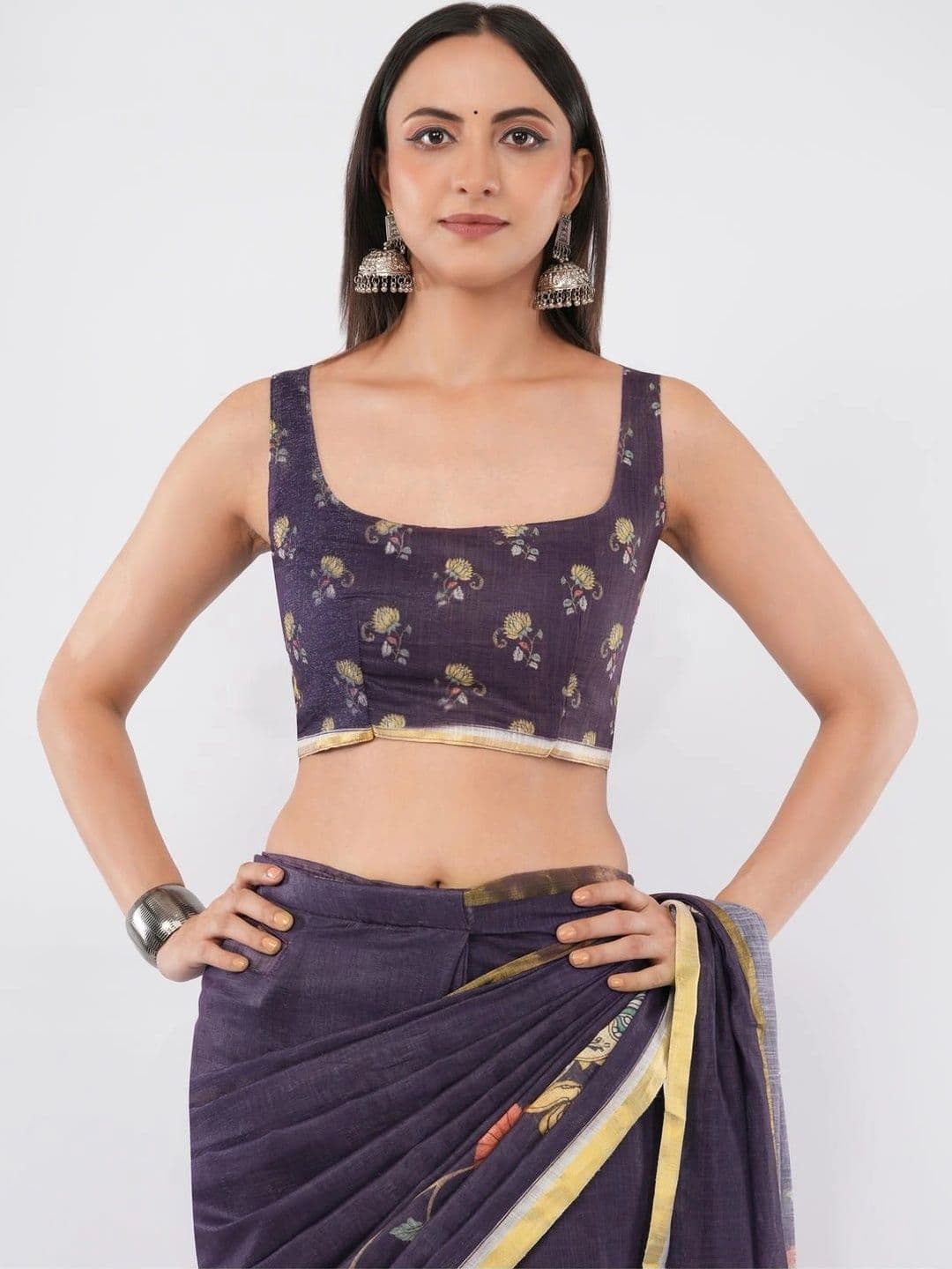 SAMANTHA Floral Linen Blend Belted Saree thumbnail 5