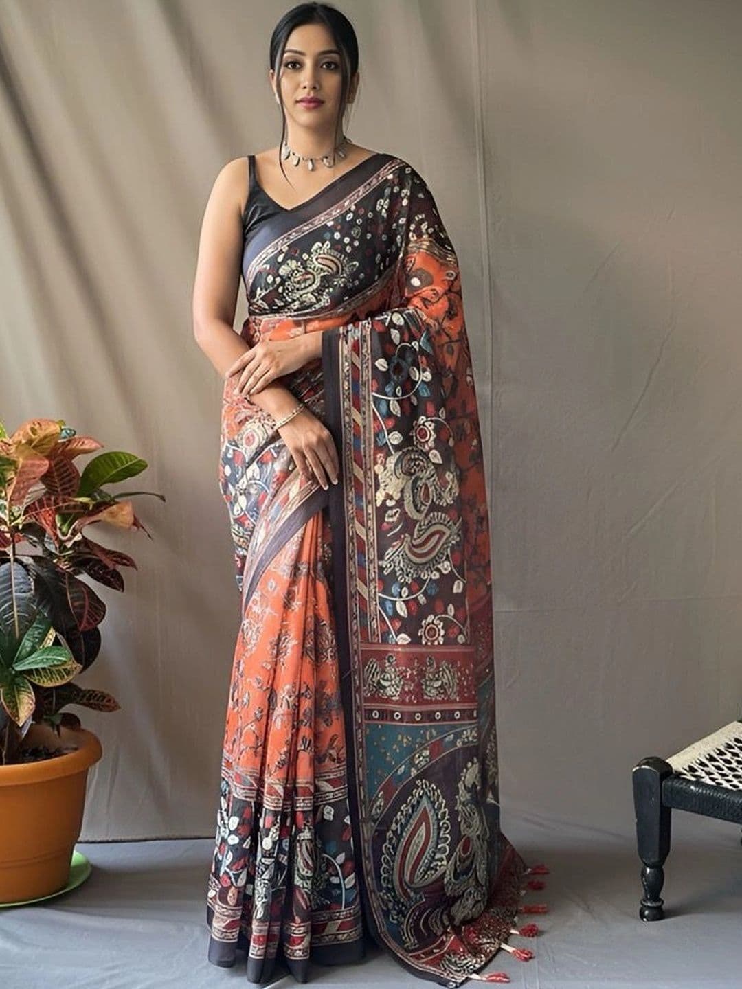 Mitera Kalamkari Print Saree thumbnail 4