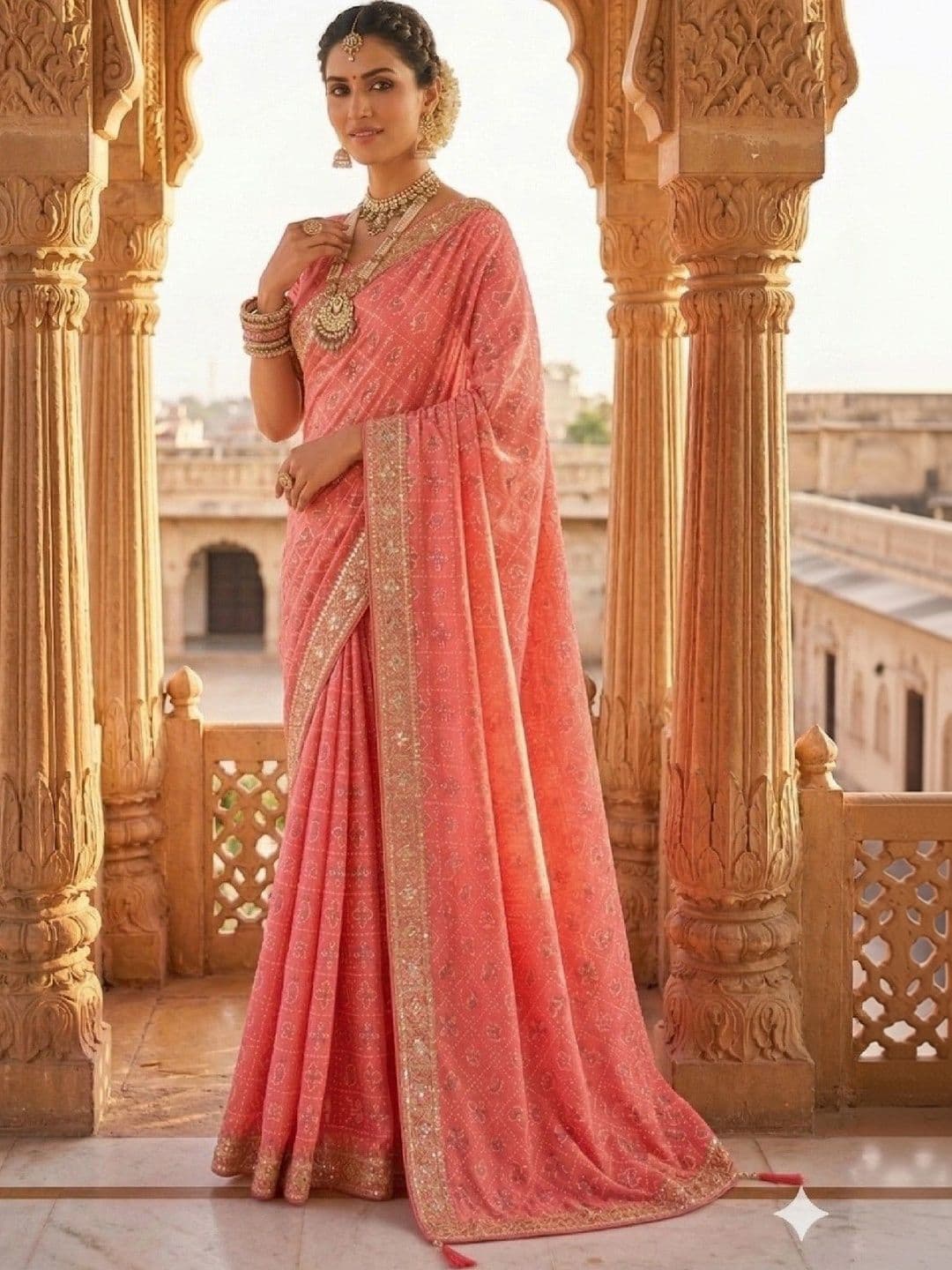 SmileyFashion Bandhani Embroidered Art Silk Designer Bandhani Saree thumbnail 5
