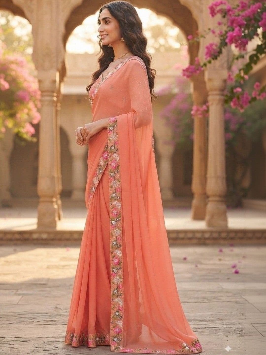 SmileyFashion Floral Embroidered Art Silk Saree thumbnail 5