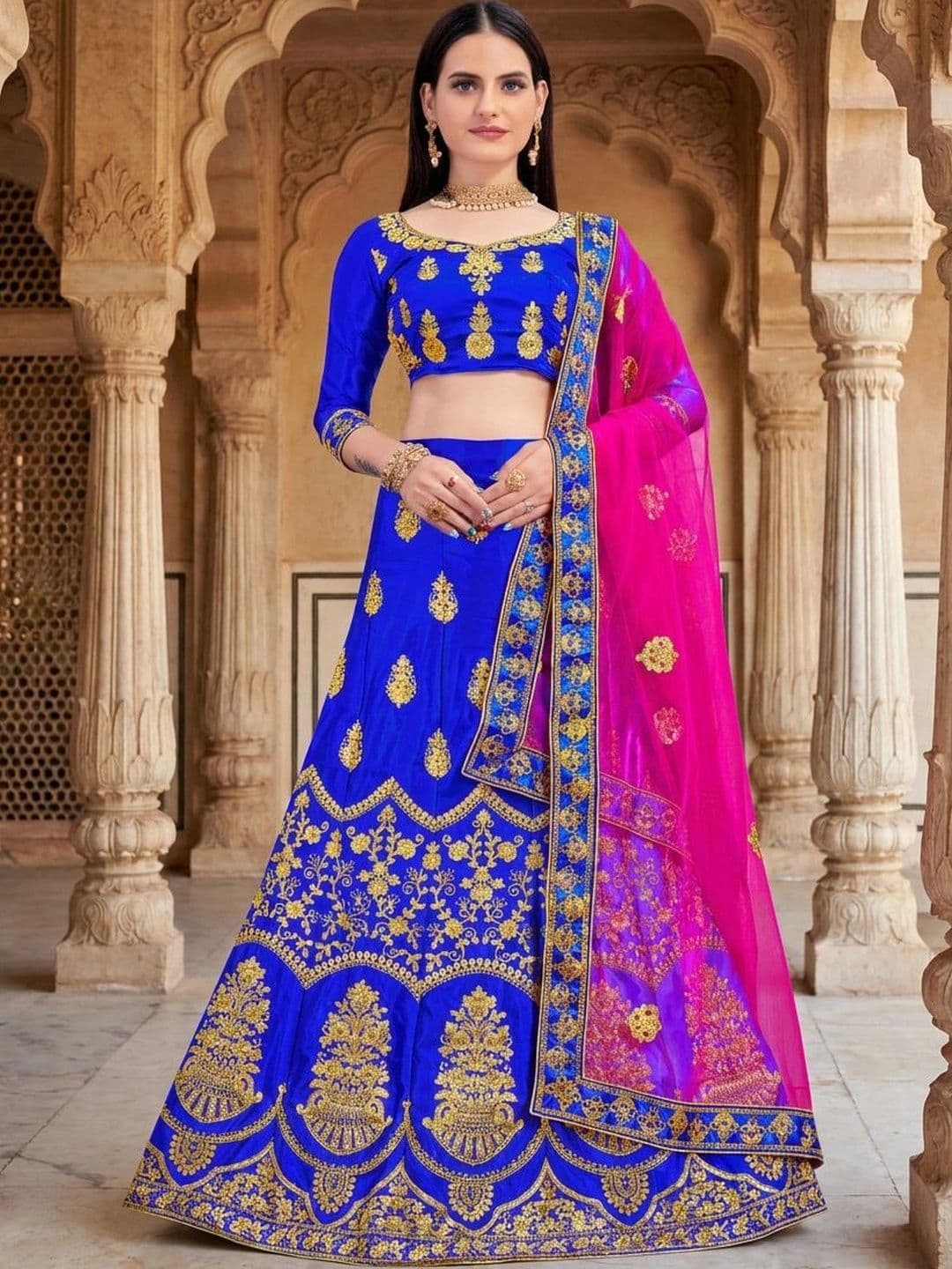Anouk Rustic Embroidered Semi-Stitched Lehenga & Unstitched Blouse With Dupatta - view 1