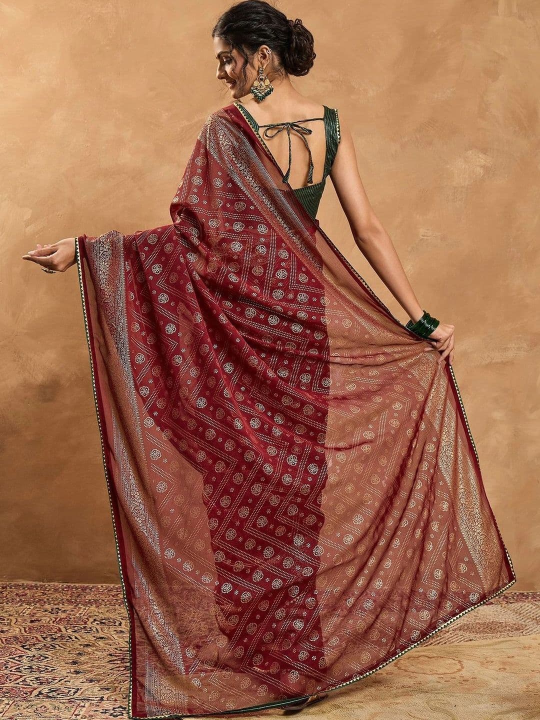Sangria Embellished Gotta Patti Poly Chiffon Designer Bandhani Saree thumbnail 4