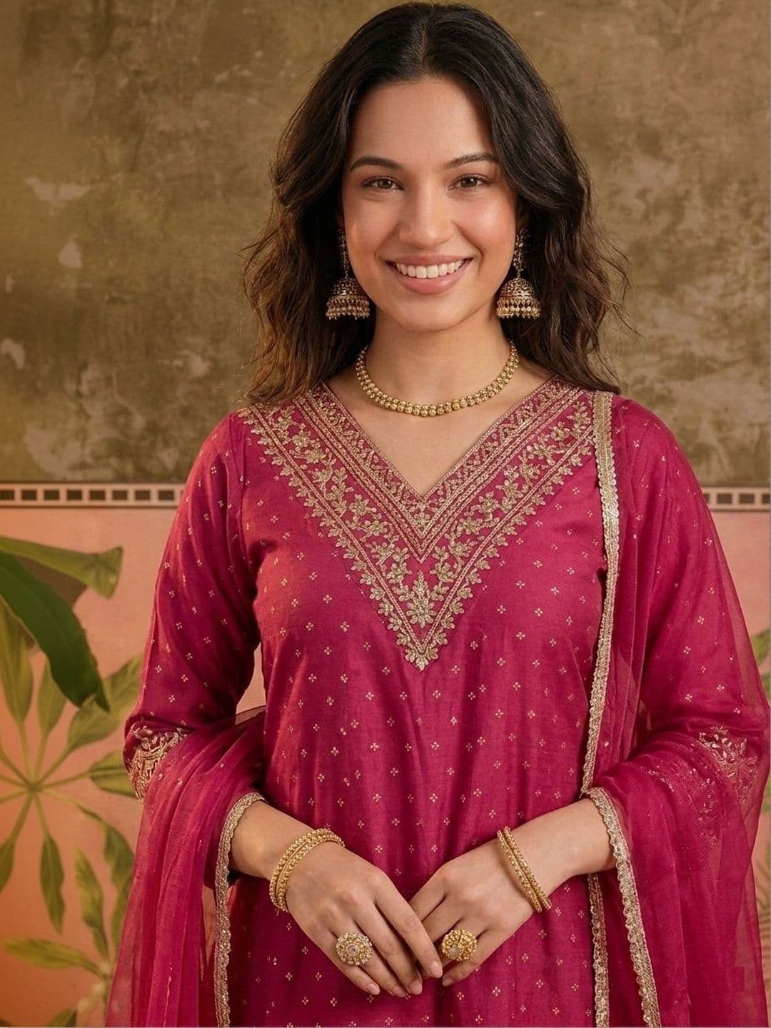 Sangria Women Ethnic Motifs Embroidered Regular Gotta Patti Pure Silk Kurta with Trousers & With Dupatta thumbnail 4