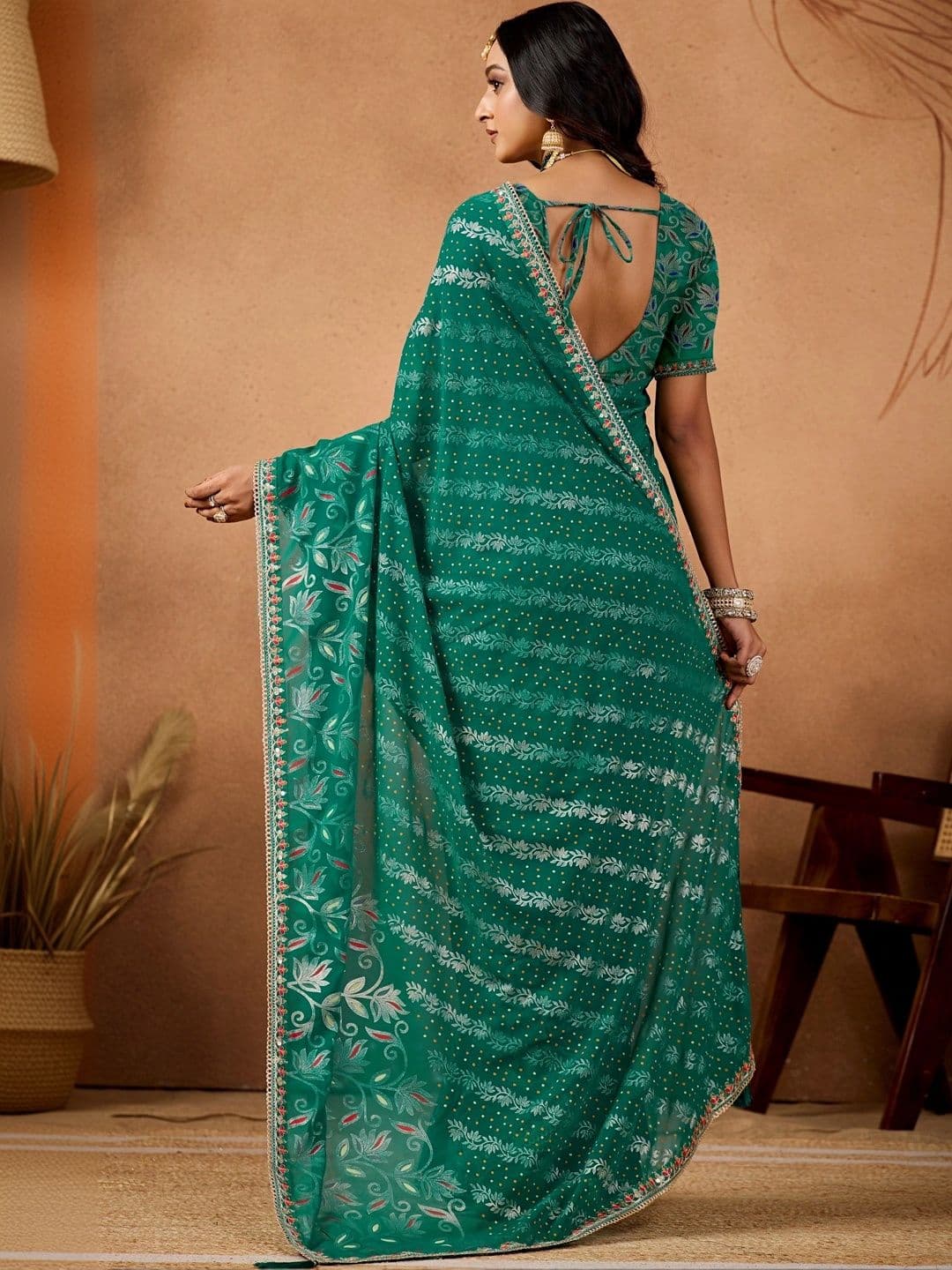 all about you Floral Embroidered Poly Georgette Designer Bandhani Saree thumbnail 3