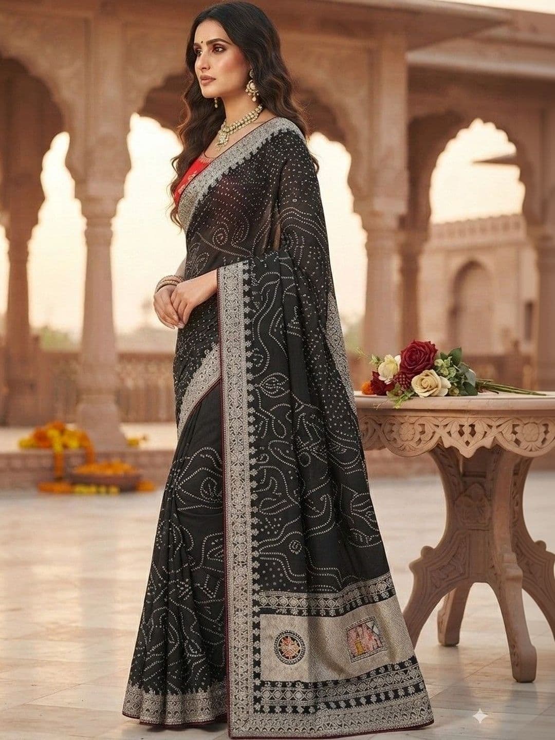 SmileyFashion Bandhani Embroidered Art Silk Designer Saree thumbnail 5