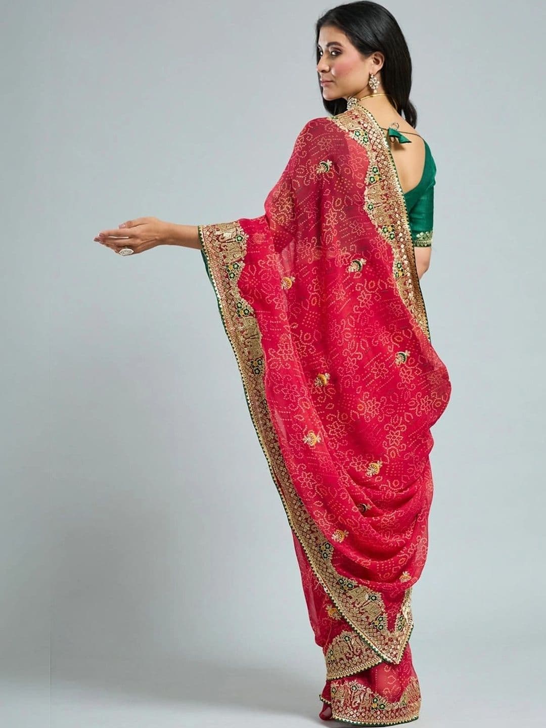SAMANTHA Women Bandhani Embroidered Poly Georgette Saree thumbnail 7