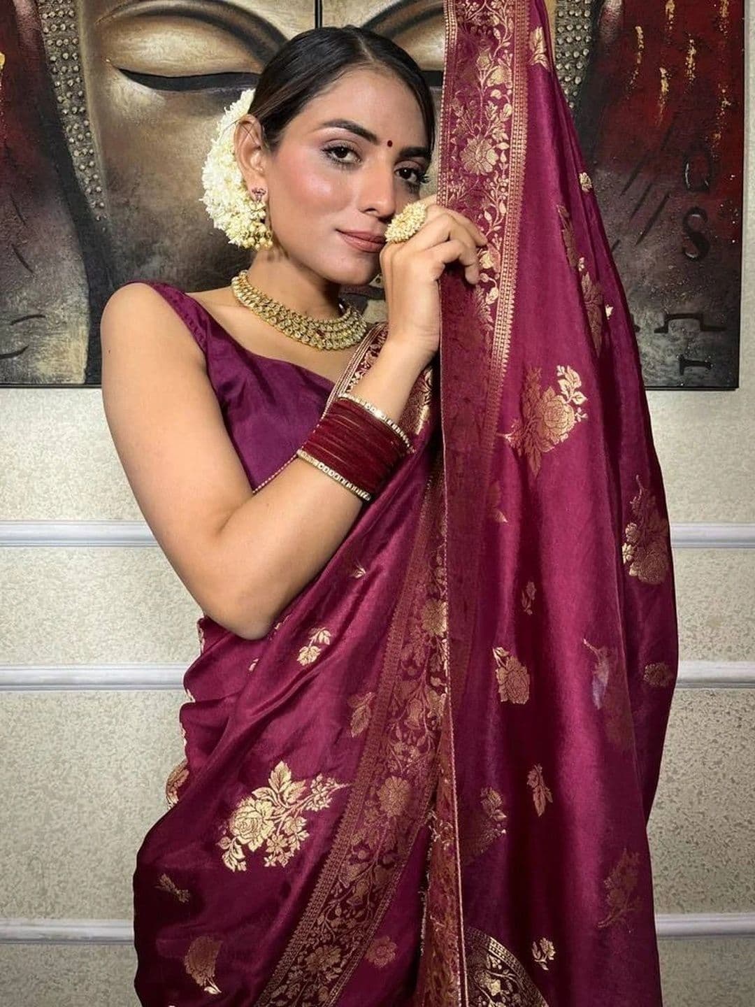revika Woven Design Zari Art Silk Designer Kanjeevaram Saree thumbnail 4