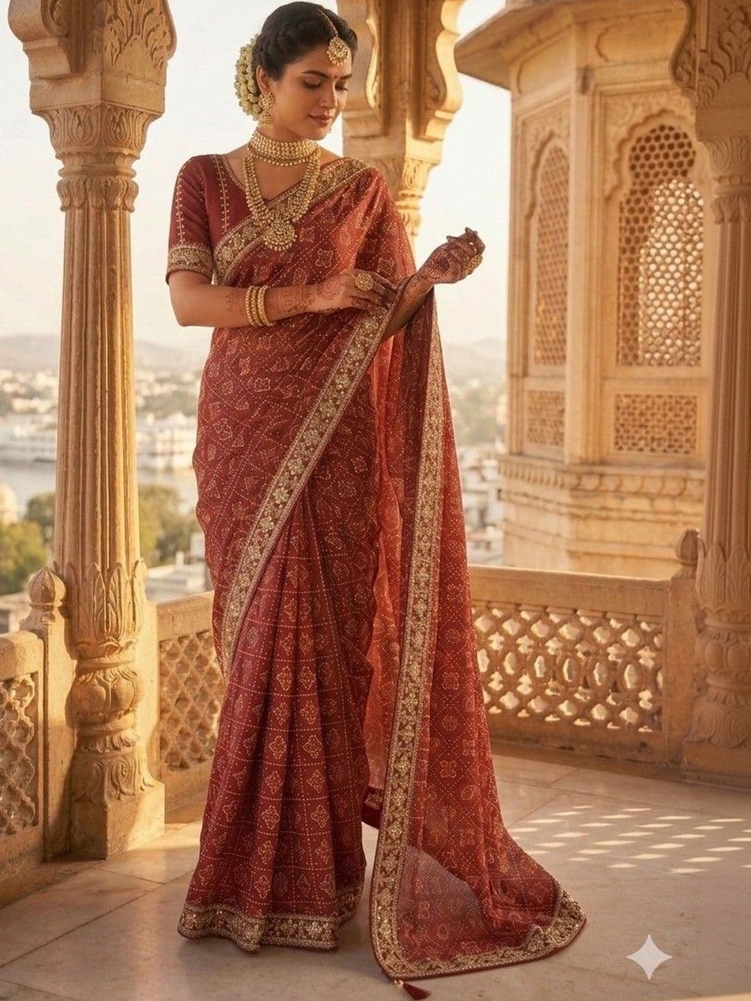 SmileyFashion Bandhani Embroidered Art Silk Designer Bandhani Saree thumbnail 5
