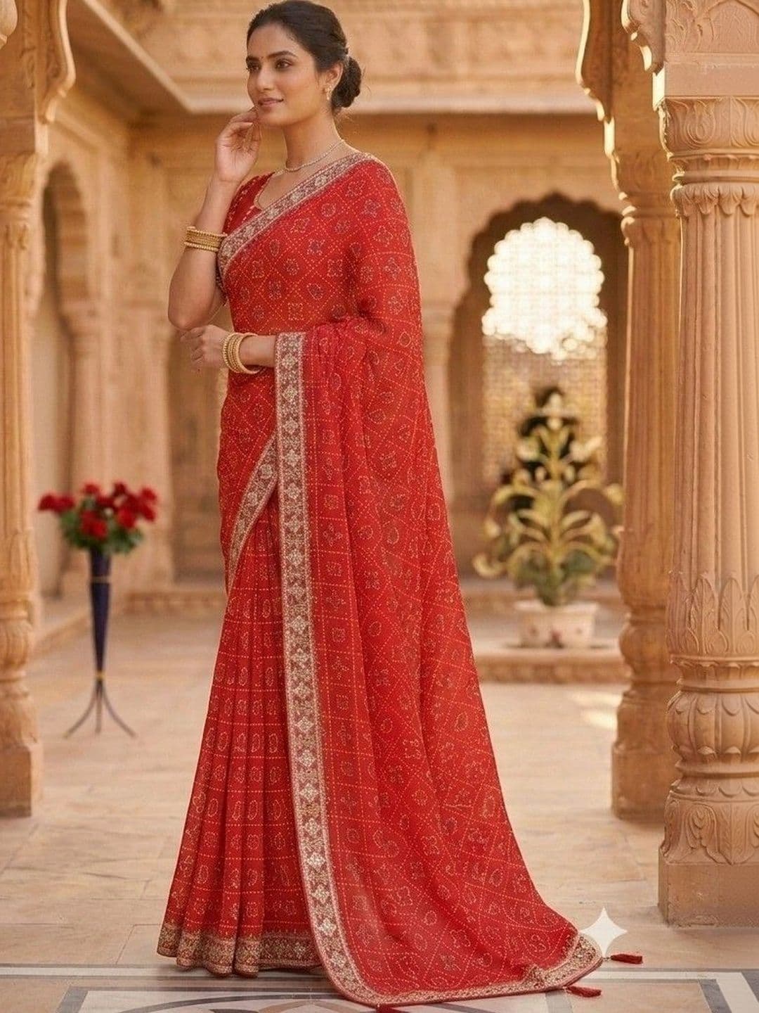 SmileyFashion Bandhani Embroidered Art Silk Designer Bandhani Saree thumbnail 4