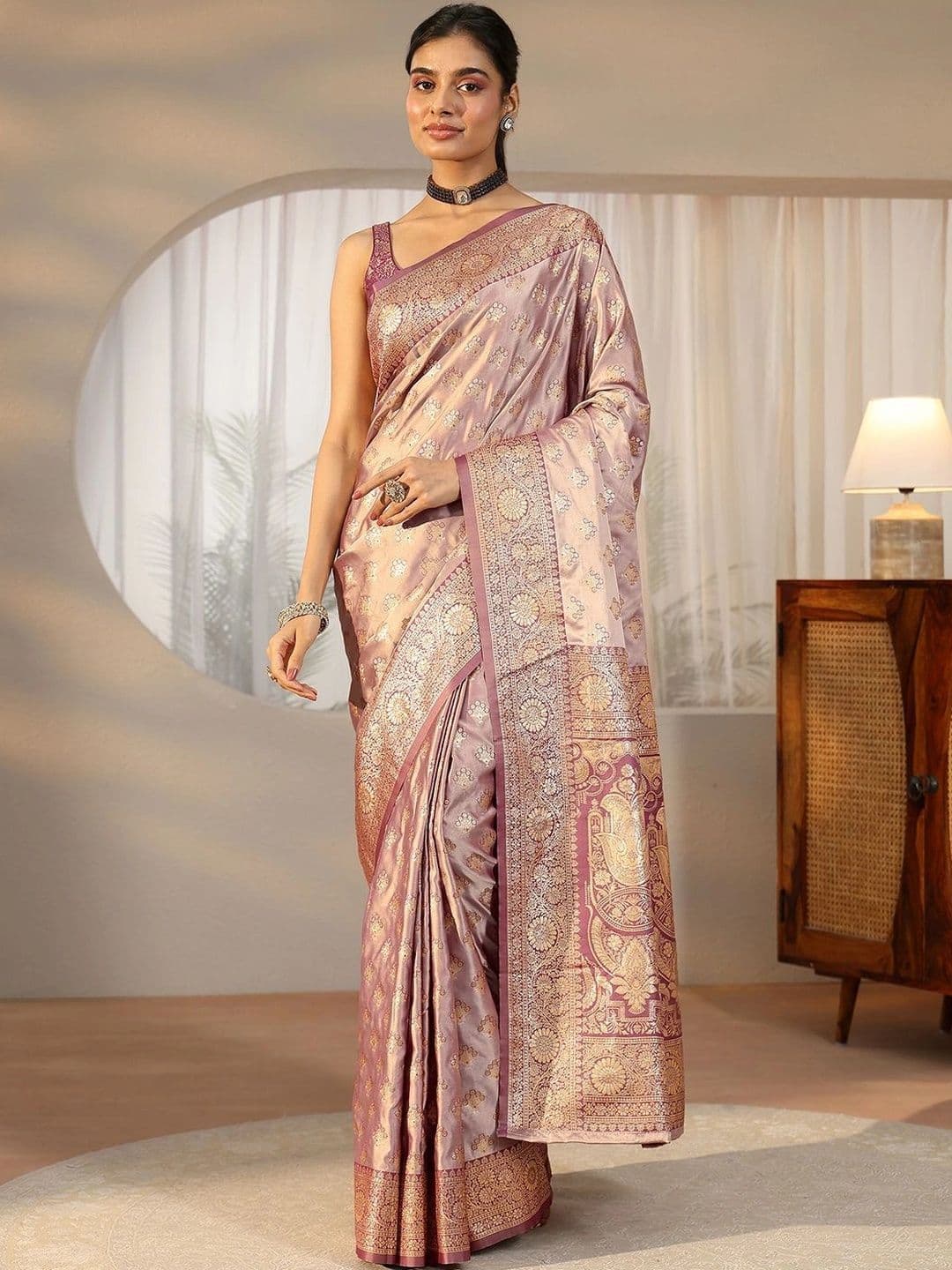 Libas Woven Design Zari Satin Saree thumbnail 4