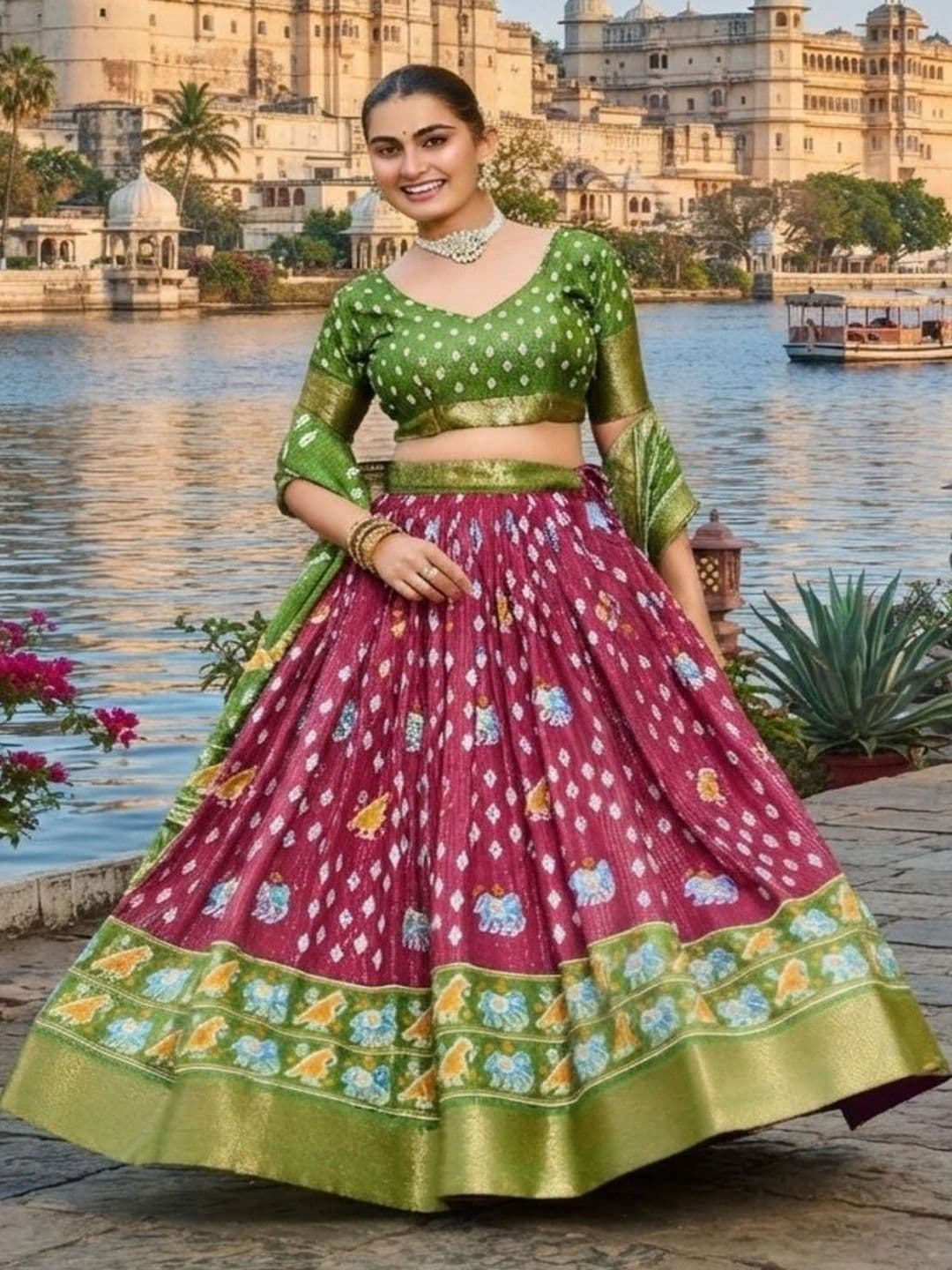 Anouk Ikat Semi-Stitched Lehenga & Unstitched Blouse With Dupatta thumbnail 7